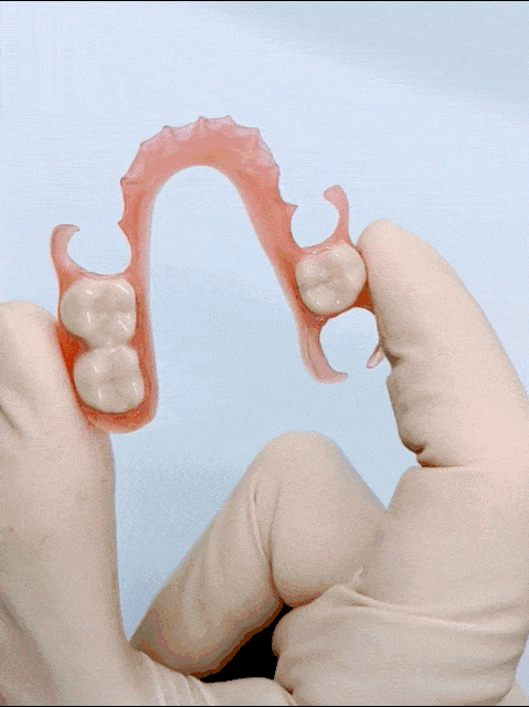 Looping video clip of a flexing partial denture.